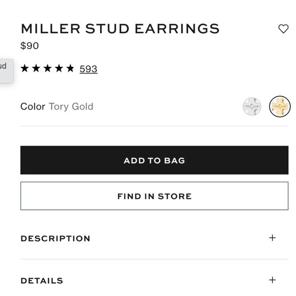 New - Tory Burch Miller Stud Earrings - Tory Gold - Picture 3 of 9